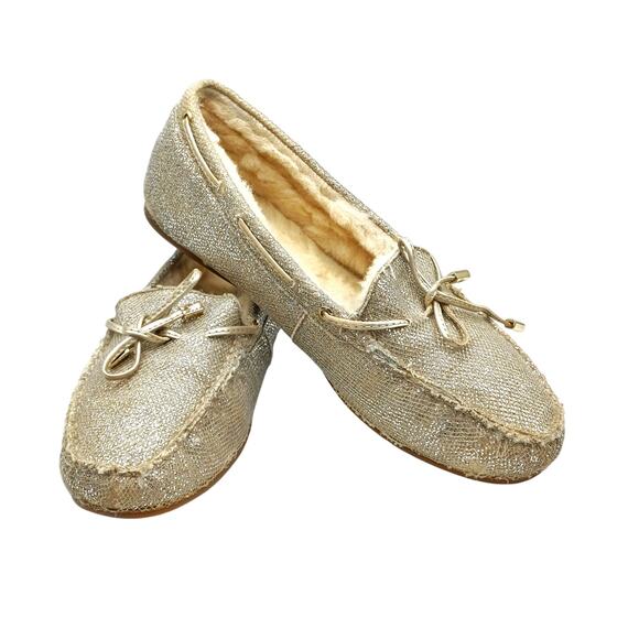 Michael Kors Sutton Shearling Moccasin Slippers – Champagne Mesh - Chalet Chic - Picture 2 of 16